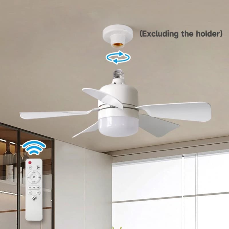 מאוורר תקרה קומפקטי E27 עם 5 להבים ותאורת לד