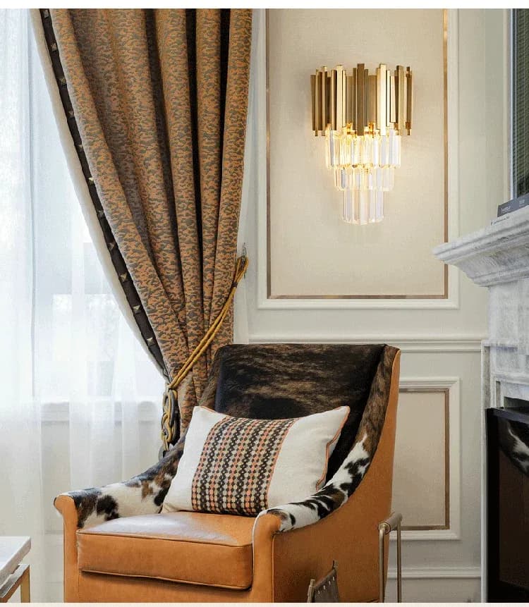 מנורת קיר קריסטל זהב יוקרתית עם נורת לד E14